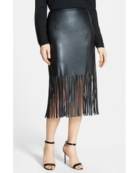 Fringe Leather Midi Skirt