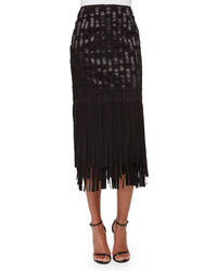 Fringe Suede Midi Skirt