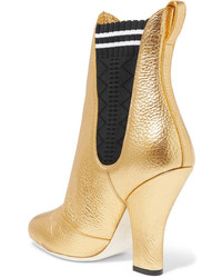 Fendi Metallic Textured Leather Ankle Boots Gold