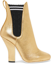 Fendi Metallic Textured Leather Ankle Boots Gold