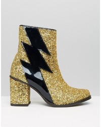 House of Holland Thunder Gold Glitter Heeled Ankle Boots