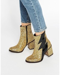 House of Holland Thunder Gold Glitter Heeled Ankle Boots