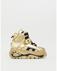 Buffalo Classic Hi Top Chunky Sole Trainers In Gold