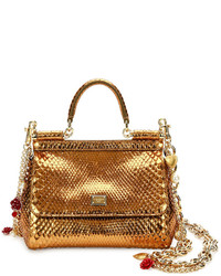 Dolce & Gabbana Miss Sicily Small Metallic Python Satchel Bag Gold
