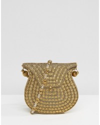Park Lane Rhinestone And Metal Gold Cross Body Bag With Beaded Strap