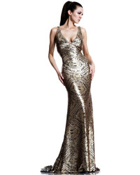 Gold Beaded Evening Dress