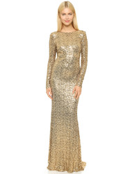 Badgley Mischka Collection Long Sleeve Sequin Gown