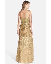 Adrianna Papell Cross Back Sequin Blouson Gown