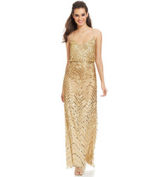 Adrianna Papell Embellished Chevron Blouson Gown