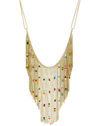 Steve Madden Gold Tone Beaded Chain Fringe Frontal Necklace