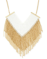 Steve Madden Gold Tone White Bead Chain Fringe Frontal Necklace