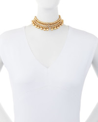 Lydell NYC Golden Triple Strand Beaded Choker Necklace