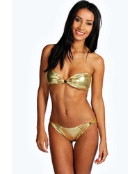 Boohoo Seychelles Bold Cut Out Foil Bandeau Bikini