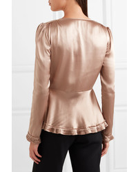 Tomas Maier Pleat Trimmed Silk Charmeuse Blouse Gold