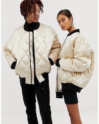 Collusion Unisex Quilted Satin Bomber In Gold