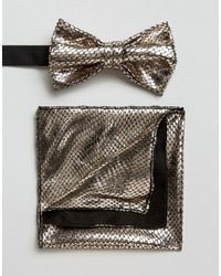 Asos Gold Bow Tie And Pocket Square