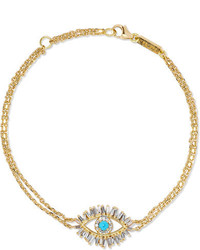 Suzanne Kalan 18 Karat Gold Diamond And Turquoise Bracelet