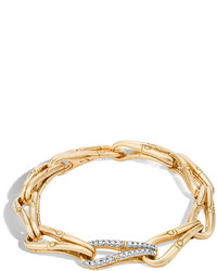 John Hardy Bamboo 18k Gold Link Bracelet With Diamonds