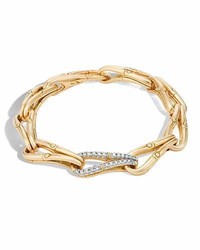 John Hardy Bamboo 18k Gold Link Bracelet With Diamonds