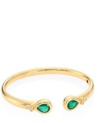 Temple St. Clair Bella Diamond Emerald 18k Yellow Gold Bangle Bracelet