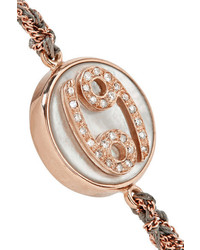 Carolina Bucci Cancer Lucky Zodiac 18 Karat Rose Gold Diamond Mother Of Pearl And Silk Bracelet