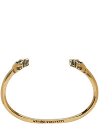 Alexander McQueen Gold Antiqued Twin Skull Bracelet