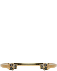 Alexander McQueen Gold Antiqued Twin Skull Bracelet
