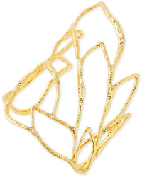 Alexis Bittar Golden Crystal Embellished Rocky Leaf Cuff