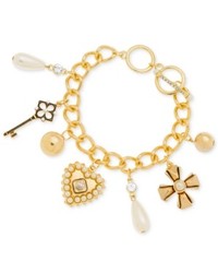 Guess Gold Tone Simulated Pearl Charm Bracelet