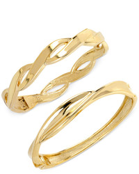 Hint Of Gold Twist Bangle Bracelet Set In 14k Gold Plated Mixed Metal