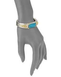 Konstantino Iliada Chrysocolla Quartz Doublet 18k Yellow Gold Sterling Silver Cuff Bracelet
