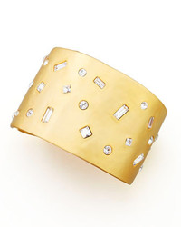 Kenneth Jay Lane Satin Gold Plate Crystal Cuff Bracelet