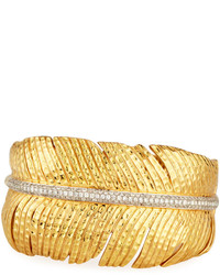 Michael Aram Michl Aram Diamond Feather Cuff Bracelet In 18k Gold