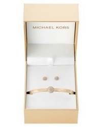 Michael Kors Michl Kors Brilliance Crystal Bangle Bracelet Stud Earrings Gift Setgoldtone