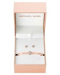 Michael Kors Michl Kors Brilliance Crystal Bangle Bracelet Stud Earrings Gift Setrose Goldtone