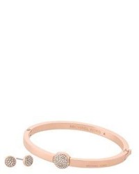 Michael Kors Michl Kors Brilliance Crystal Bangle Bracelet Stud Earrings Gift Setrose Goldtone
