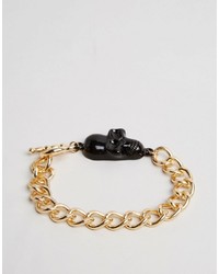 Reclaimed Vintage Skull Chain Bracelet In Gold
