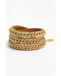 Tasha Leather Wrap Bracelet Gold Gold