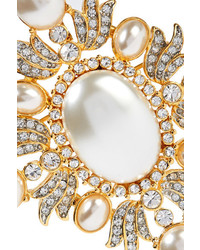 Kenneth Jay Lane Gold Plated Crystal And Faux Pearl Brooch