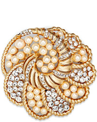 Charter Club Gold Tone Peach Plastic Pearl And Clear Crystal Swirl Pin