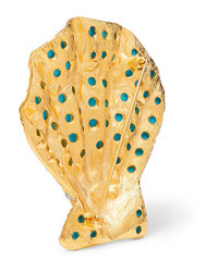 Kenneth Jay Lane Gold Tone Turquoise And Crystal Brooch