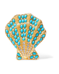 Kenneth Jay Lane Gold Tone Turquoise And Crystal Brooch