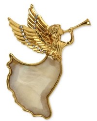 Jones New York Brooch Gold Tone Glass Crystal Angel Pin