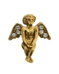 Vatican Brooch Gold Tone Crystal Angel Pin