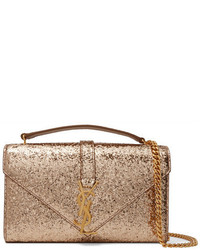 Saint Laurent Monogramme Small Glittered Canvas Shoulder Bag Gold