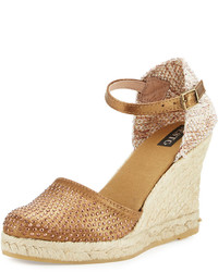 Gold Canvas Wedge Sandals