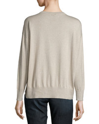 Brunello Cucinelli Long Sleeve Metallic Cashmere Sweater Gold