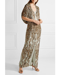 By Malene Birger Saribala Sequined Chiffon Gown Gold