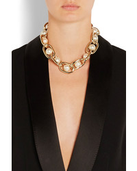 Givenchy Chain Choker In Gold Tone Brass And Faux Pearl One Size