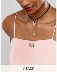 Asos Pack Of 3 Layering Choker Charm Necklaces